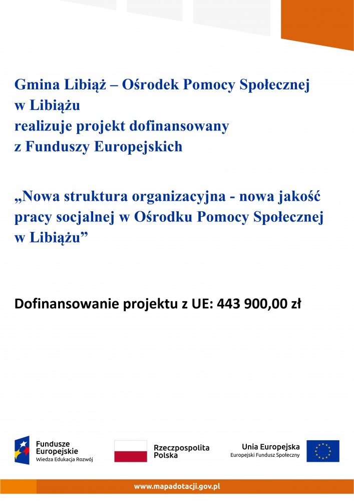 Plakat informacyjny o dofinansowaniu projektu z Funduszy Europejskich