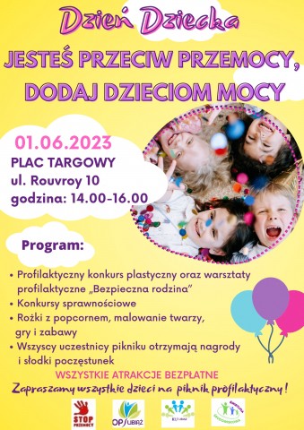 Plakat piknik profilaktyczny JESTEŚ PRZECIW PRZEMOCY, DODAJ DZIECIOM MOCY