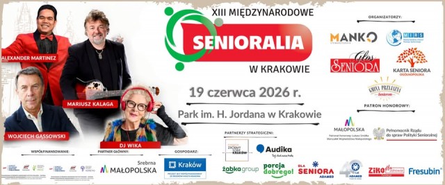 Plakat informacyjny Senioralia w Krakowie 19 czerwca 2026 r.