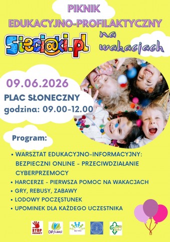 Plakat informacyjny sieciaki na wakacjach