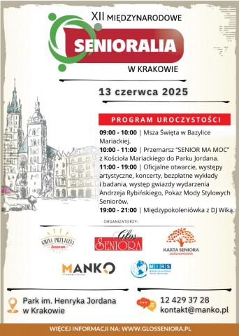 Plakat informacyjny 12 międzynarodowe Senioralia w Krakowie